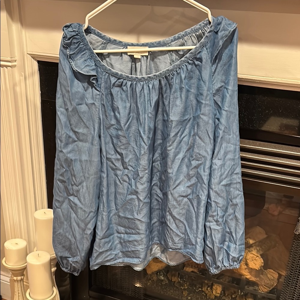 Loft Chambray Ruffle Blouse